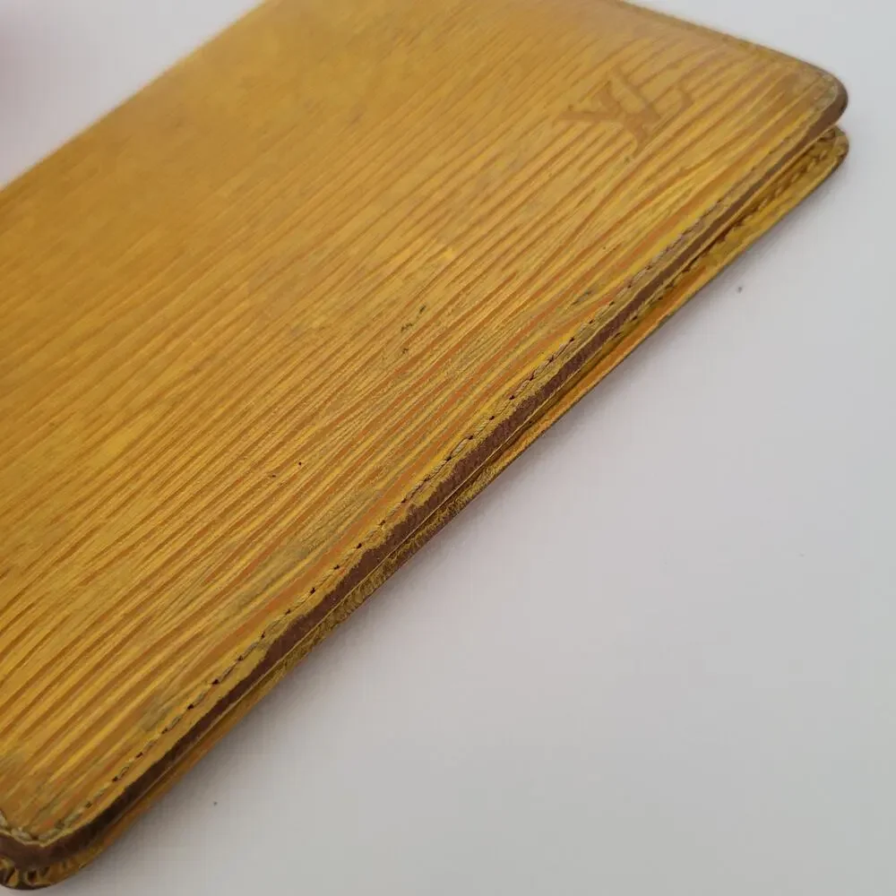 Louis Vuitton LV Epi Vintage Card 2 ID Windows Wallet Yellow Purple Bifold Small